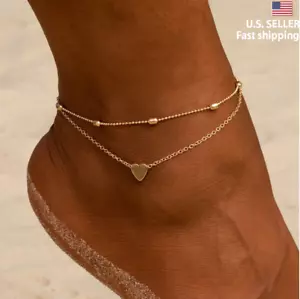 Mujeres Moda Dije Tobillo Doble Capa Amor Corazón Tobillo Pulsera Pie Joyería - Imagen 1 de 7