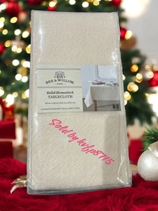 60x 120 Seats 8-10 Solid Hemstitch Table Cloth Christmas Home Beige & Gold - Picture 1 of 4