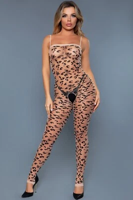 Sexy BE WICKE transparente SIN PIES sin ganchillo estampado de leopardo bodystocking CUERPO medias Foto 1 de 3