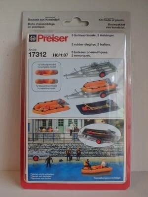 Preiser Schlauchboote mit 2 Bootsanhängern Bausatz 17312 H0 OVP 1:87 - Bild 1 von 2