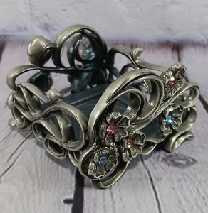 PartyLite Pewter Base Candle Holder Square Floral Jeweled Accents - Picture 1 of 9