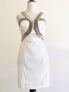 Ark & Co Anthropologie Bodycon Fitted Dress Size S White Bandage Keyhole Mini - Picture 1 of 12
