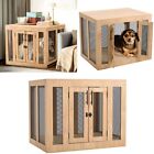 Large Wooden Dog Crate House Furniture Side Table Pet Kennel Cage Iron Net Door