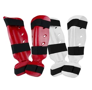 New Foam Dipped Shin Instep Guard Pads Martial Arts Karate TKD MMA  Red - White - Picture 1 of 10