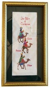 Punto de Cruz Enmarcado Regalos de Navidad de Tres Sabios Fe Paz Esperanza 9.5x17.5” - Imagen 1 de 18
