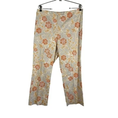 Pantalón Sigrid Olsen Floral Pierna Recta 12 Tostado Tobillo Tropical Retro Preppy Boho  Foto 1 de 4