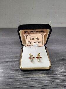 La Vie Parisienne  Popesco ? Crystal ruby red ANGEL Earrings vintage