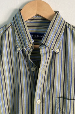 Austin Reed Men Size S/M Green & Blue Striped Button Down Shirt 46" Chest 16.5 N - Image 1 of 4