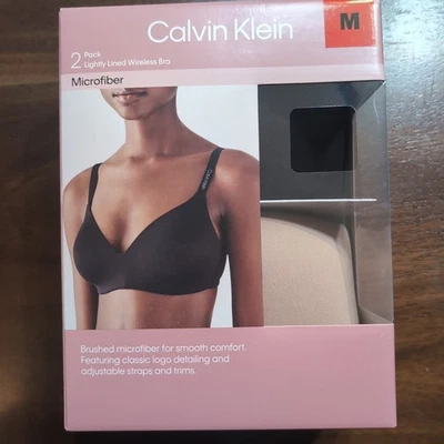 Calvin Klein Women's 2 Pack Lightly Lined Microfiber Wirefree Bra,Black/Cedar, M - Image 1 of 3