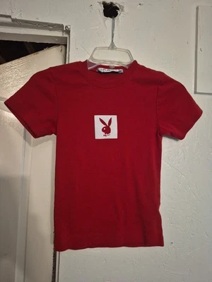 Camiseta Babydoll Roja Y2k De Colección Playboy S/M Conejito En Cuadrada Cabeza Playboy Foto 1 de 4