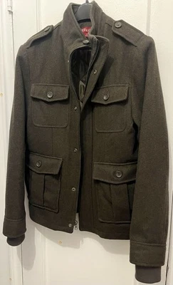 Merona Military Grunge Style Olive Wool Cargo Pocket Coat Men’s Small - Image 1 of 4