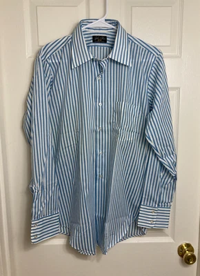 Vtg 60s/70s Blue/White Stripe Poly-Cotton Shirt, John Blair, Sz 15.5x33, Medium - Image 1 of 4