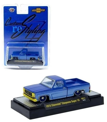 chase! M2 1:64 1973 Chevrolet Cheyenne Super 10 Custom Re Styling Blue HS71 - Image 1 of 4