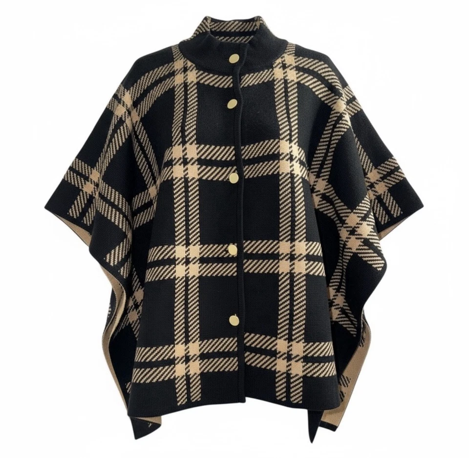 Capa a cuadros negra y tostada elegante con botones dorados nueva sin etiquetas Foto 1 de 4