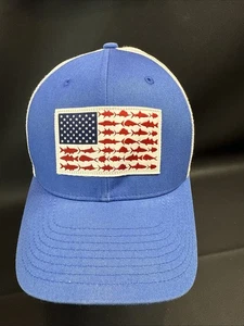 Columbia PFG Fish Flag Snapback Cap Hat Breathable Unisex O/S Red White Blue - Picture 1 of 8