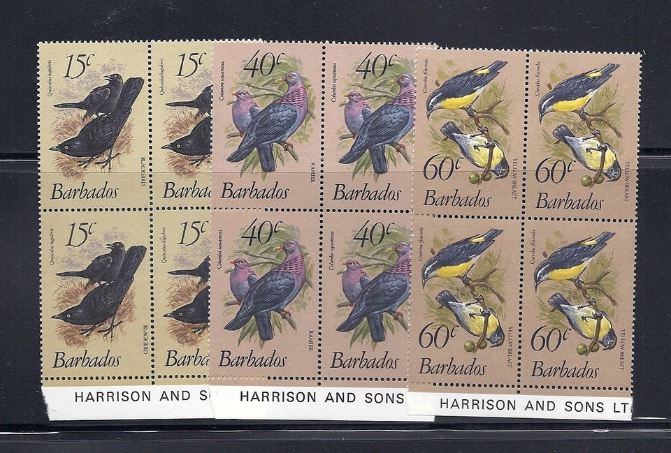 巴巴多斯 1982(BIRD 类型 1979)Scott 570-2 WMK 373 VF MNH 4 块 — 第 1/1 张图片