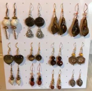 Brown Semi Precious Stone Dangle Earrings on Plated Hooks - Picture 1 of 58