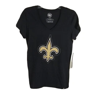 47 NFL New Orleans Saints V-neck T-Shirt Top Women Size S Studded Short Slv NEW - Picture 1 of 6