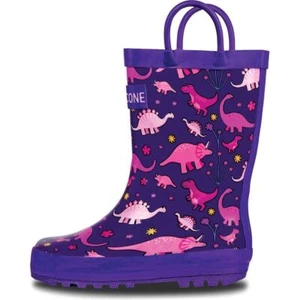 LONE CONE Kids Wellies Pink-O-Saurus Rex, Rain Boots Easy-On Handles - Picture 1 of 5