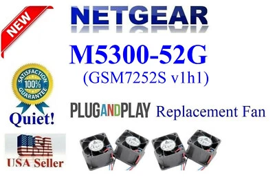Set of 4x Quiet Replacement Fans Netgear ProSAFE M5300-52G (GSM7252S v1h1) - Image 1 of 4