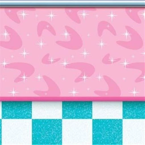 50's Soda Shop Backdrop 4' x 30' Plastic 1950's Party Supplies Wall Decorations - Image 1 of 1