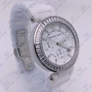 New Michael Kors MK5848 Parker Quartz White Dial Ceramic Bracelet Women's Watch - Picture 1 of 8