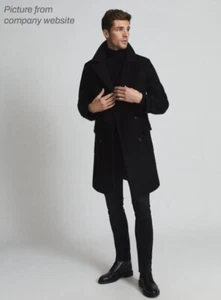 NEW Reis (Large) Myers Black Wool Blend Single Breasted Overcoat - Picture 1 of 7