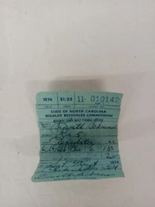 1974 NC Fishing License - North Carolina Resident  - Hunting Fish and Hunt - Picture 1 of 2
