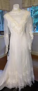 Abito da sposa vintage stile Gunne Sax maniche trasparenti taglia 9-10 - Foto 1 di 12