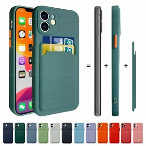 For iPhone 12 13 14 15 Pro Max Phone Case Silicone Cover With Wallet Card Holder - Picture 1 of 25