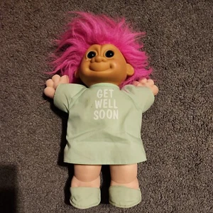 Russ Berrie Pink Hair Get Well Soon Troll Baby Doll Plush 12" Tall Cloth  - Picture 1 of 7