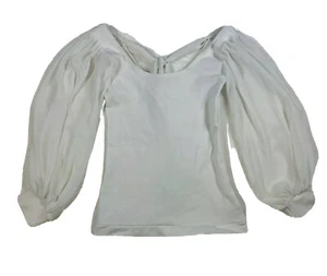 Alythea Size M White Top Side Zip Off Shoulder Shoulder Tie Peasant Sleeve EUC - Picture 1 of 9