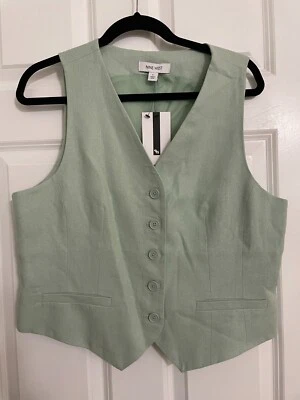 Nuevo chaleco chaquetas Nine West para mujer piedra jade 55 % lino 45 % viscosa talla L Foto 1 de 4