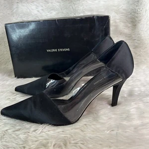 Valerie Stevens Women’s Sz 7.5 Black satin High Heel Shoes - Picture 1 of 10