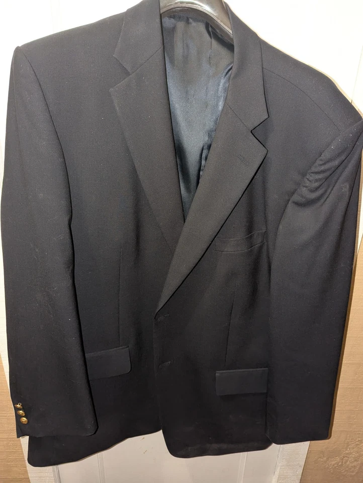 Casaco jaqueta blazer vintage New Castle & York masculino 48L azul marinho dourado 2 botões - Imagem 1 de 4