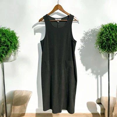 Casual Corner Annex Maxi Dress Sz 12 Green 90s Minimalist Faux Suede Pockets VTG - Image 1 of 4