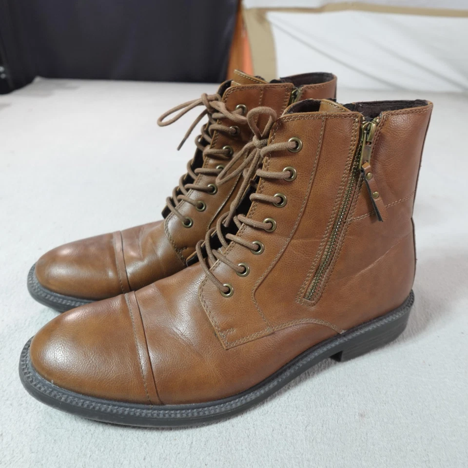 Unlisted Ankle Boots Mens 11.5 Brown Roll Combat Cap Toe Side Zip Kenneth Cole - Image 1 of 4