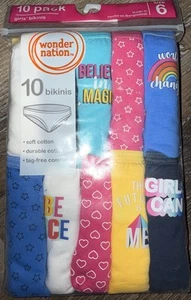 Wonder Nation ~ Girls Tagless 10-Pair Underwear Bikinis Cotton (A) ~ Size 6 - Picture 1 of 3