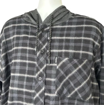 Tony HAWK Hombres 2XL Gris Negro Cuadros Capucha Botón Franela Bolsillo Camisa NUEVA $55 Foto 1 de 4