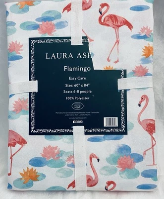 Laura Ashley Tropical Pink Flamingo Tablecloth 60"x84" Oblong Rectangular  - Image 1 of 4