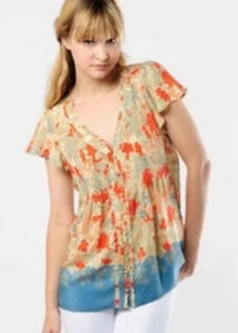 Joie 100% Silk Floral Short Sleeve Wynne Blouse Untuck Button Flutter Sleeve Med - Picture 1 of 8