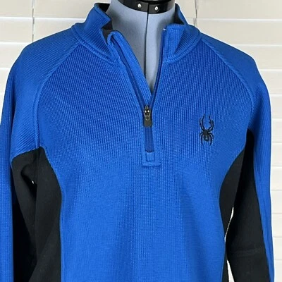 Spyder  1/4 Zip Pullover Boys Size XL Blue & Black Polyester Embroidered Logo - Imagem 1 de 4