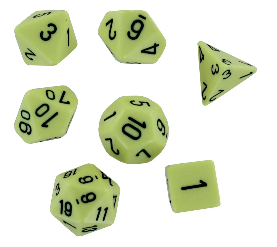 Juego de 7 troqueles poliédricos Chessex opacos amarillo pastel/negro Foto 1 de 1
