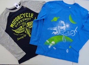 NEW Lot 2 Place Biker Tee & Gap Kids Motorcycle Boys M 7 - 8 T-shirt L Sleeves - Picture 1 of 7