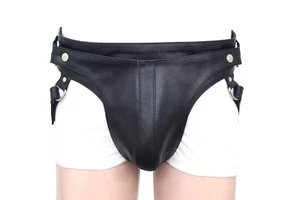 Men's Leather Jockstrap Cod Piece Thong Adult Underwear Gay Leather Jock Strap - Picture 1 of 6