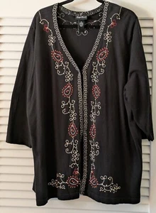 Maggie Barnes 3X 26/28 Embroidered Black Sweater with Wooden Beadwork - Picture 1 of 5