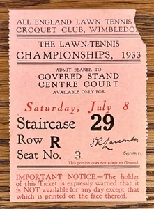 1933 Helen Wills Moody Wins Wimbledon Final #6 Grand Slam Title #17 Ticket Stub - Picture 1 of 2