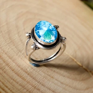 London Blue Topaz Gemstone Ring 925 Sterling Silver Handmade Jewelry Gifted Ring - Picture 1 of 8