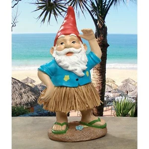 Garden Gnome Statue in Hula Skirt ~ Hawaiian Pool Sculpture Luau Beach Figurine - Picture 1 of 5