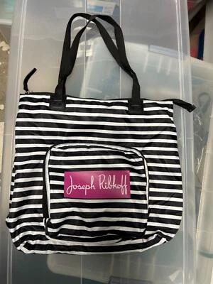 Joseph Ribkoff черный белый полоски Packable сумка с короткими ручками сумочка розовый логотип подкладка новый без ЯРЛЫКОВ - Изображение 1 из 4